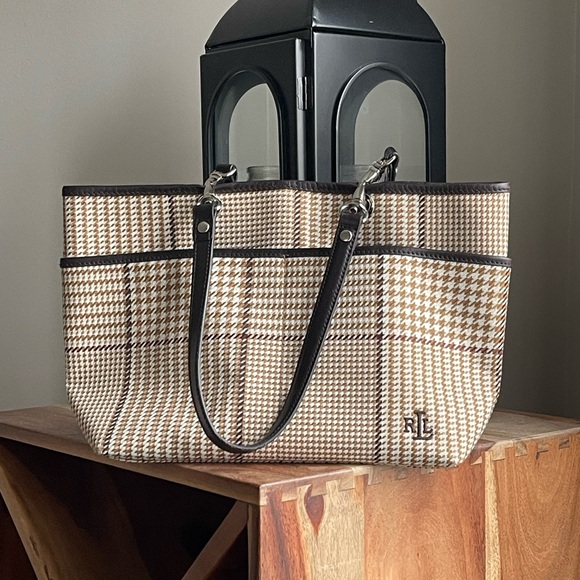 Ralph Lauren Tan and Brown Mini Houndstooth Tote - Picture 4 of 15